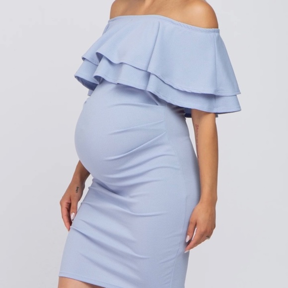 Light blue off shoulder maternity dress - Picture 3 of 4